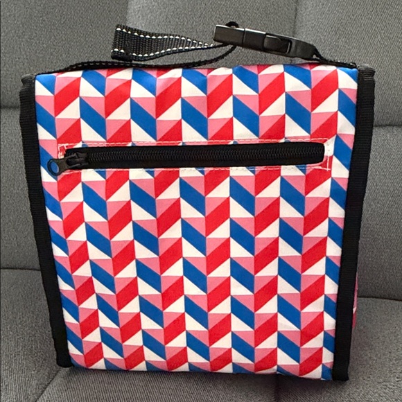 SCOUT Red, Pink, Whute and Blue Geometric Fold Down Lunch Bag w/Black Trim - Picture 3 of 8